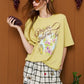 Graffiti Animal Print T-Shirt, Letter Graphic Loose Oversized Tee, Casual Short Sleeve Top for Women