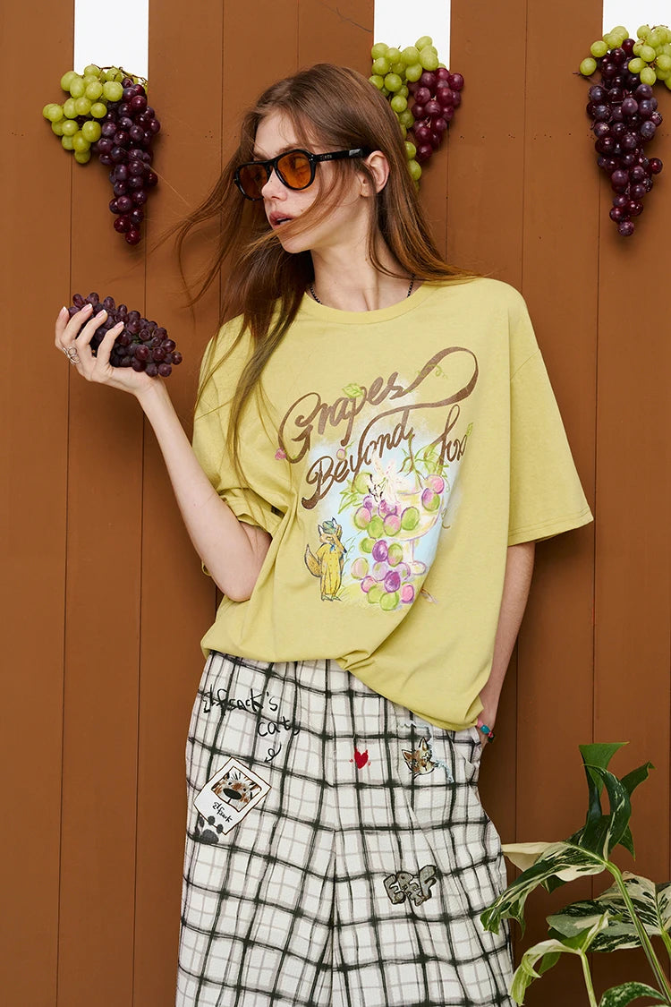 Graffiti Animal Print T-Shirt, Letter Graphic Loose Oversized Tee, Casual Short Sleeve Top for Women