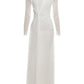 Ruched Elegant Long Dress Woman Autumn Trend o-Neck Mesh Patchwork Full Sleeve Ribbon Decoration Party Gown Vestidos