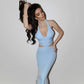Sexy Cut Out Deep V Backless Fishtail Maxi Dress Summer Blue Party Dresses Women Elegante Evening Gown