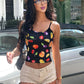Fruit Print Camisole Women Low-Neck Sexy Midnight Skinny Music Festival  Summer Trend Hottie High Street Wild Clubwear