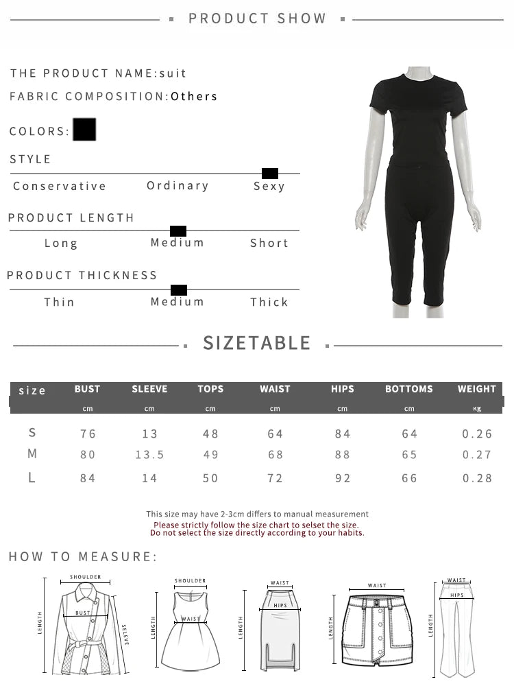 Fashion Classic 2 Piece Set Women Trend Simple O-Neck Short Sleeve Crop T-Shirt+Capri Pants Chic Sport Street Suits