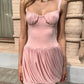 Fashion Spaghetti Strap Sexy Mini Dress Women Elegant Sleeveless Backless High Waist Pleated Club Party Dress 2025