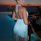 Tassel Dress Women Halter Bandage Backless Sleeveless Low-Neck Solid Sexy Midnight Hottie Classic Party Mini Bodycon