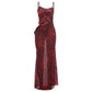 Floral Print Burgundy Maxi Dresses for Woman Sexy Bodysuit Mesh Patchwork Party Dress 2026