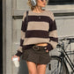 Y2K American Street Women Striped Crew Neck Knit Pullover Loose Long Sleeve Sweater Retro Preppy Fall Winter Jumper
