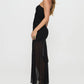 Strapless Maxi Dress for Women Stylish Solid Sheer Hem High Slit Sleeveless Tube Long Dress Summer Party Beachwear