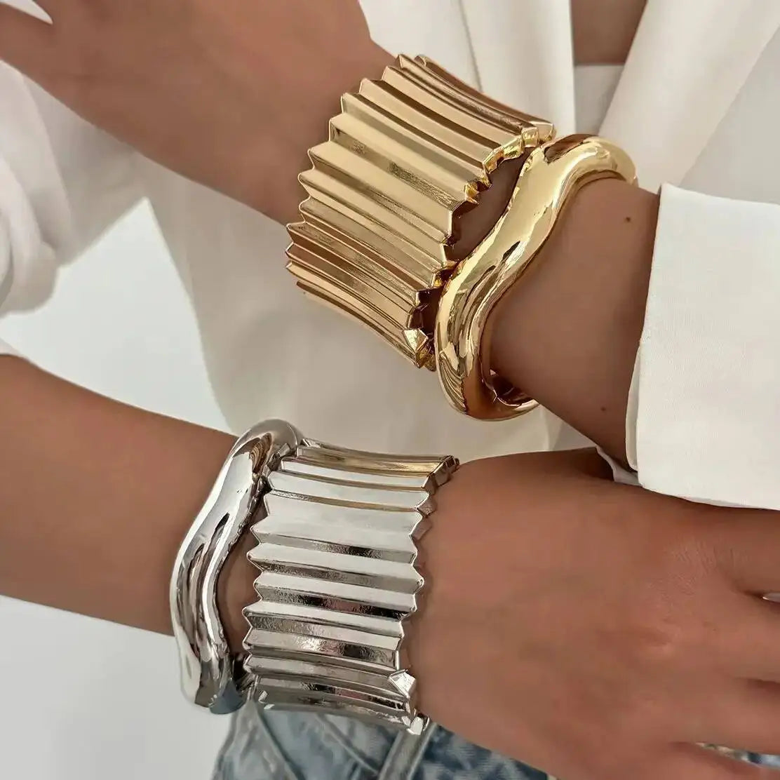 2026 Irregular Wide Cuff Stacking Bangles Women Trendy Punk Metal Opening Hand Accessory Hip-Hop Jewelry Gift