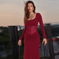 Mesh Splicing Long Sleeve Dresses for Woman Clothing Fall 2025 Sexy Party Maxi Dress Wedding Guest