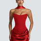Satin Strapless Backless Sexy Mini Dress Women Elegant Halter Choker Neck Ruched Waist Bodycon Club Party Dresses