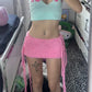 Women Textured Knit Mini Skirt Summer Fashion Solid Color Low Rise Short Skirts with Long Fringe Side Ties and Raw Edges