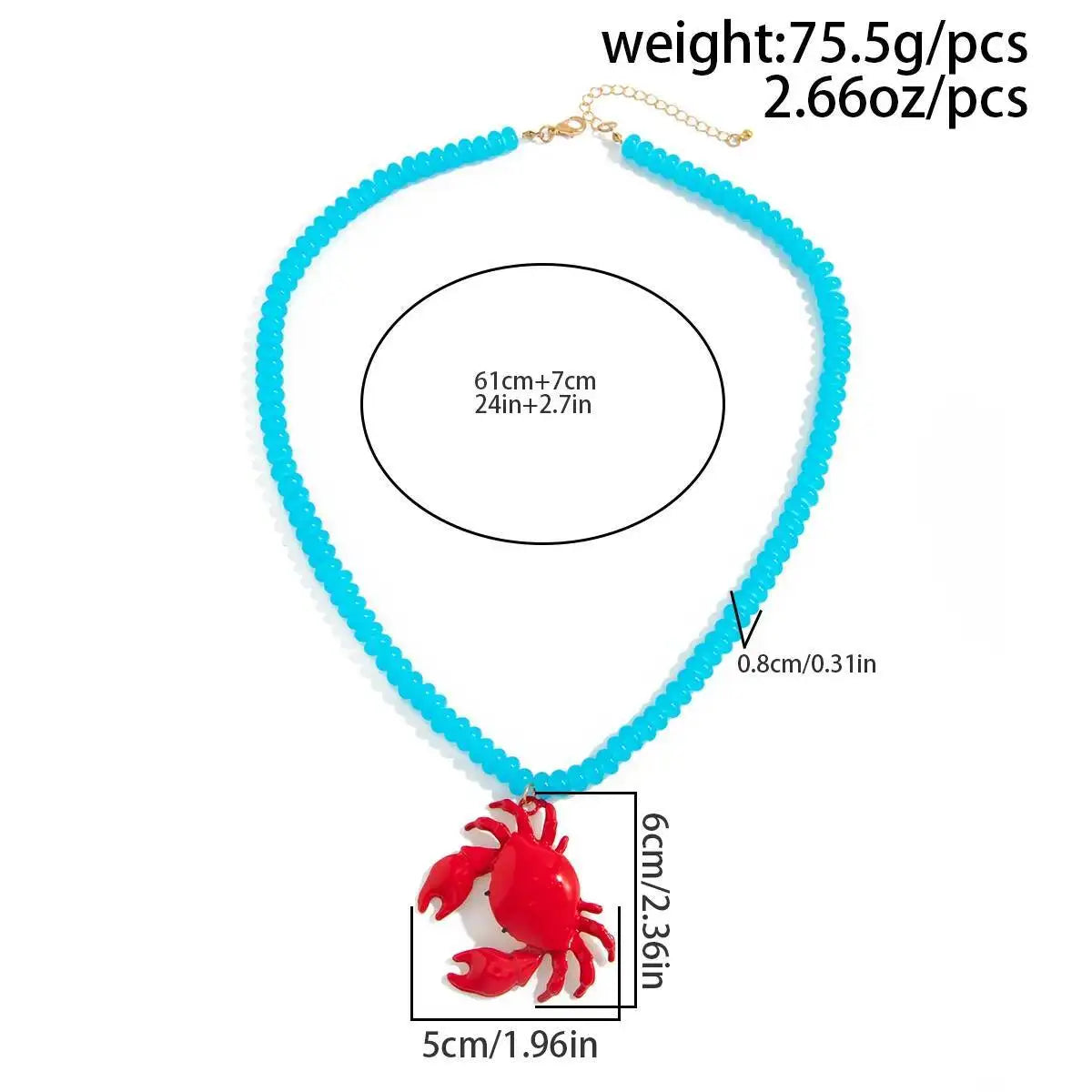 Boho Creative Crab Crayfish Pendant Necklaces Women Unique Summer Beach Vacation Acrylic Beads Chain Y2K Accessories