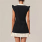Women's Y2K Dots Print Patchwork Mini Dress Summer Fashion Flying Sleeve Bow Tie Neck Pleated Hem Short Dress