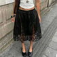 Womens Y2K Satin Lace Patchwork Capri Shorts Drawstring Waist Side Slit Floral Lace Hem Loose Mid Calf Casual Bottoms