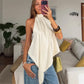 Women Satin Halter Tops Sexy Backless Asymmetrical Tops Sleeveless Lace Up Back Silk Tank Top Going Out Shirt