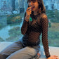 See Through t-Shirt Women Polka Dot Print Single-Breasted Full Sleeve o-Neck Music Festival Fashion Hottie Streetwear