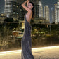 Halter Off Shoulder Long Dresses Woman Shiny Elegant Backless Robe Gown Midnight Cocktail Party Hipster Skinny Vestidos