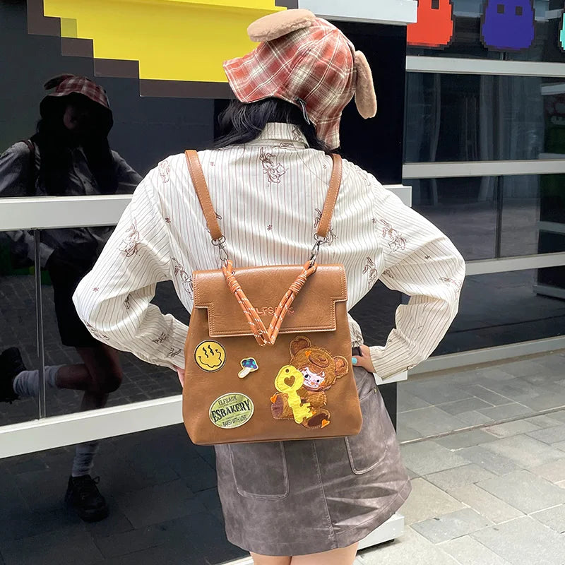 2025 Autumn New Arrivals Casual Cute Leather Cartoon Embroidery Backpack School Bag For Woman