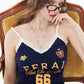 Women's Jersey Style Cami Top, Number & Letter Print Lace Trim Camisole, Y2K Coquette Sweet Sporty Sleeveless Top