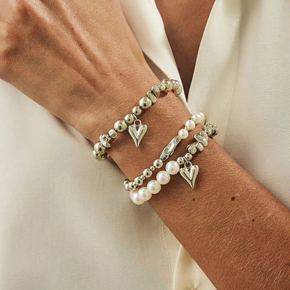 3Pcs/Set Bohemia Triangle Peach Heart Imitation Pearl Bracelets Women Trendy Elegant Bead Charm Bangles Y2K Jewelry ﻿ ﻿