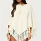 Women Knit Poncho with Tassels Loose Solid Color Boat Neck Cover up Tops Casual Winter Fall Shrug Sweaters