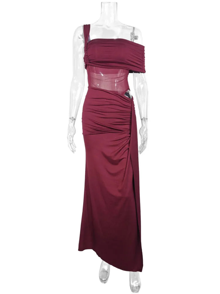 One Shoulder Backless Sexy Maxi Dress Women Elegant Strapless Sleeveless Thigh High Split Club Party Long Dress Female