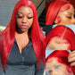 30 40 Inch 200% Hot Red Straight 13x6 13x4 HD Lace Frontal Human Hair Wig For Women