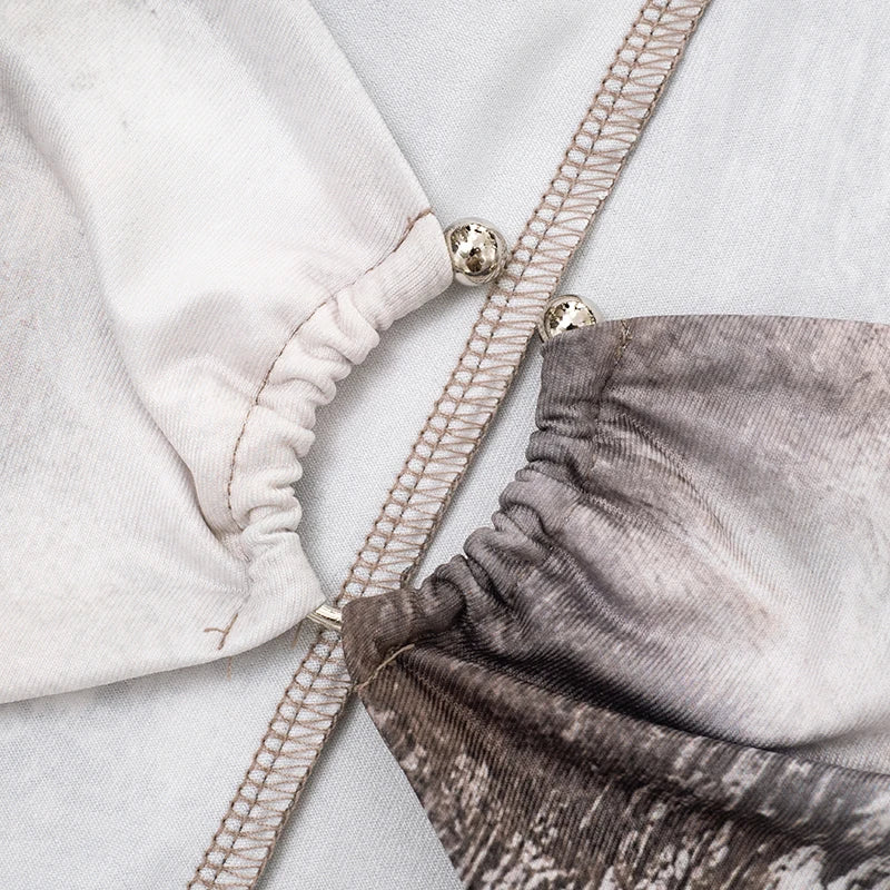 Sexy Tie-Dye Print Women Fake 2-piece Swing Neck Playsuit Ring Buckle Chest Wrap Matching Hipster Streetwear Outfits