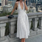 Polka Dot White Elegant Dresses French Style Deep V Neck Backless Long Dresses for Woman Clothing