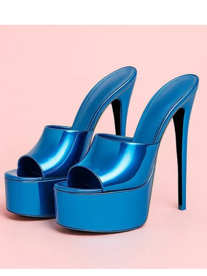 Summer New Women's Thick Bottom, Fine High Heels, Toothed Cool Slippers, Fashion Show, Party, Ultra High Heel Sandals