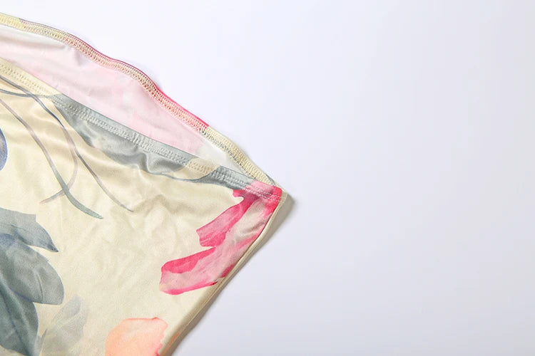 Flower Print 2 Piece Set Women Elastic Strapless Dress+Ribbon Scarf Vacation Party Elegant Fashion Stretch Vestidos