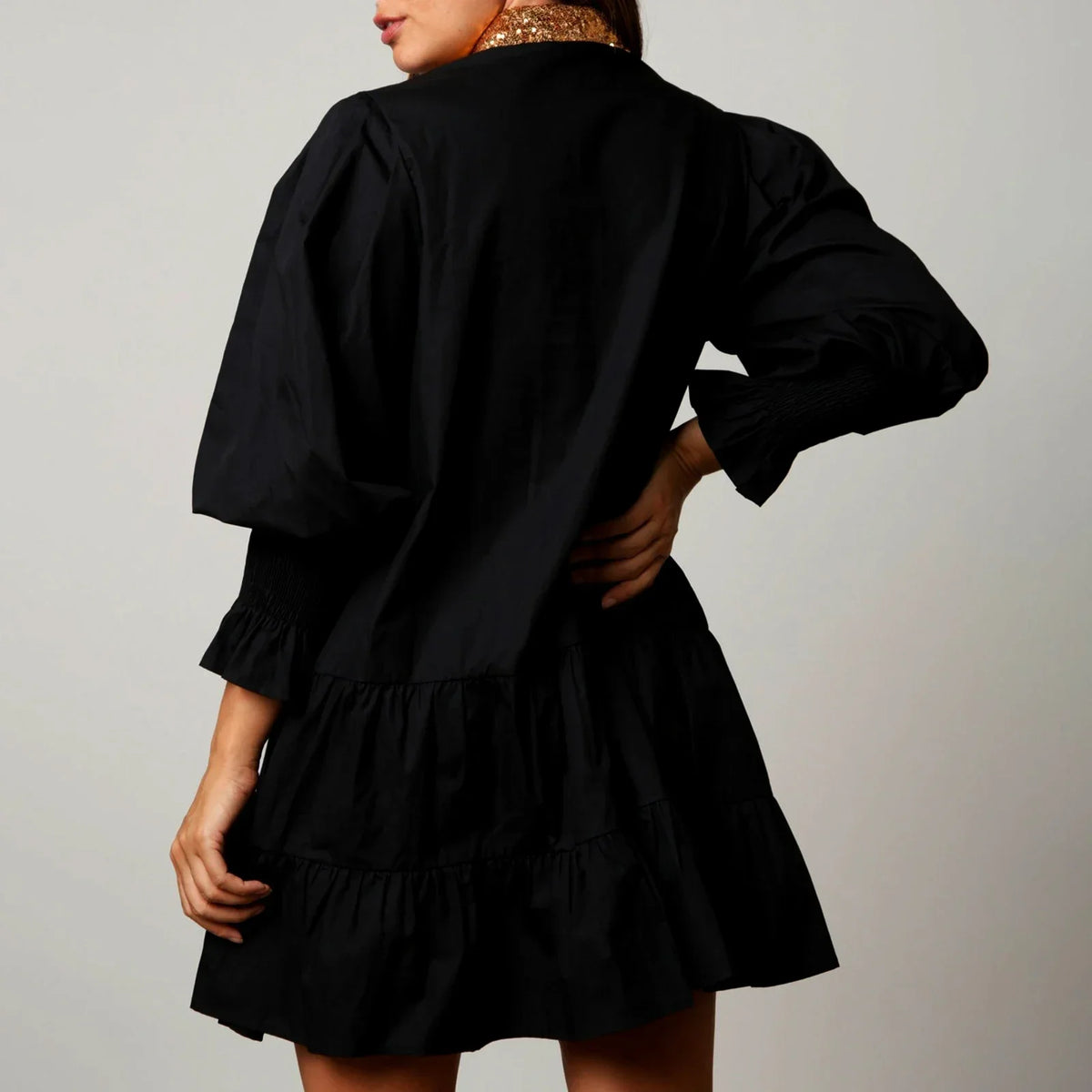 Womens Christmas Sequin Nutcracker Dress Long Sleeve Tiered Glitter Nutcracker Print Holiday Mini Shirt Dresses