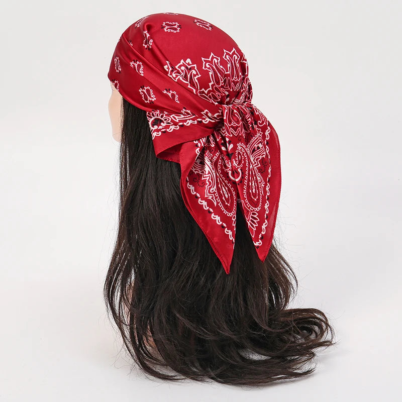 Red Paisley Designer Print Scarf Women Silk Scarves Luxury Bandana Hijab Neckerchief Shawl Kerchief Hair Band Foulard