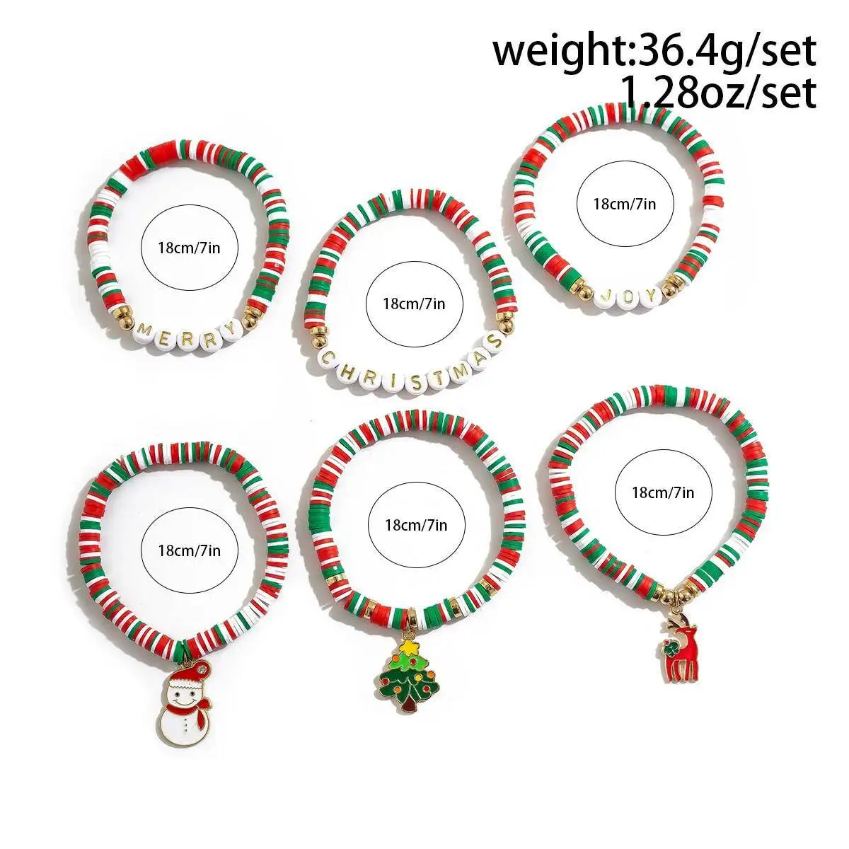 6 Pcs Y2K Snowman Deer Christmas Tree Pendant Polymer Clay Bracelet Women New Year Bangles Xmas Party Jewelry Gifts