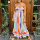 Women's Strapless Long Dress Y2K Vintage Bohemian Sleeveless Drawstring Loose Tube Dress Summer Beach Sun Dress
