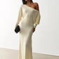 Women Elegant Off Shoulder Sexy Maxi Dress Batwing Long Sleeve Ruched Bodycon Dress Evening Party Wedding Guest Dress