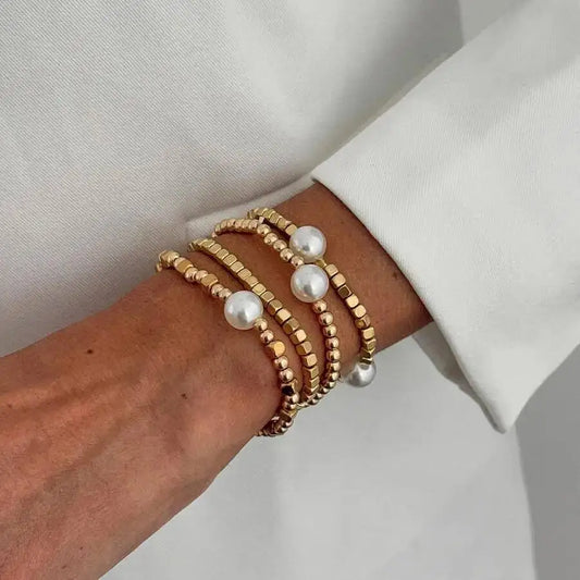 4 Pcs/Set Vintage Imitation Pearl CCB Beaded Bracelets for Women Stylish Boho Charm Bracelet Party Banquet Jewelry Gifts