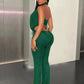 Backless Women Jumpsuit+Bra Tops Sexy Swing Collar Hollow Midnight Workout Clubwear Simple Stretch Skinny Overalls