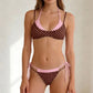 Women's Double Layered Bikini Set Dot Print Halter Bra with Side Tie-up Low Waist Shorts 2 Pcs Swimsuit Beachwear