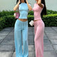 Casual Simple Style 2 Piece Set Woman Summer Trend o-Neck Short Sleeve T-Shirts+Drawstring Straight Pants Streetwear