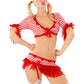 Women's Striped Candy Girl Christmas Cosplay Costume 3 4 Sleeve Lace Bow Crop Top Ruffle Mini Skirt Party Fancy Dress
