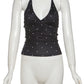 Polka Dot Print Tank Tops Women V-Neck Halter Lace-Up Backless Sleeveless Skinny Sexy Daily Street Summer Basic Vest