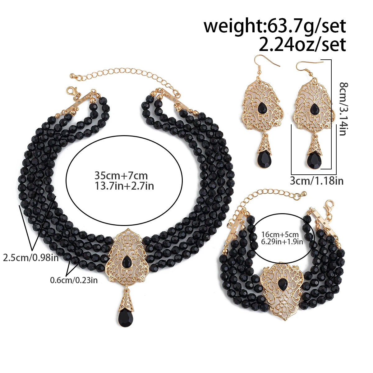 Goth Multilayer Crystal Chain Necklace Bracelet Drop Earrings for Women Temperament Jewelry Set Halloween Accessories