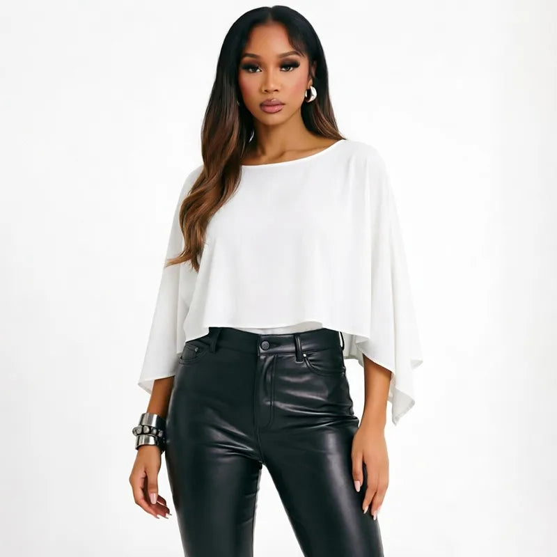 Boat Neck Cape Bodysuits Woman Elegant Black Top 2026 Fall Clothes