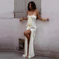 Front Bow Strapless Split Maxi Dress Elegant Satin White Dresses Wedding Party Outfit for Woman 2026