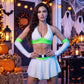 Women Cheerleader Cosplay Costume Sets Halter Crop Top Flared Mini Skirt With Long Arm Sleeves Halloween Party Outfit