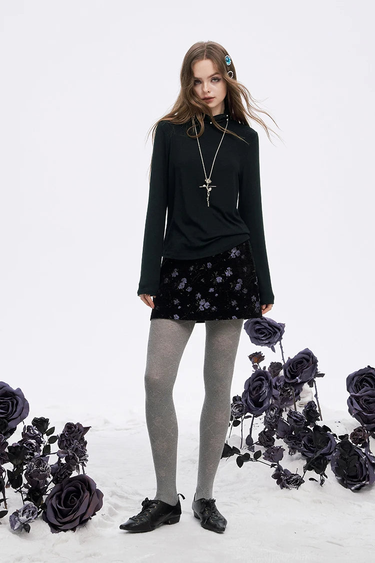 2025 Winter New Arrivals Y2K Solid High Neck Pearl Fit Long Sleeve Tshirt For Women