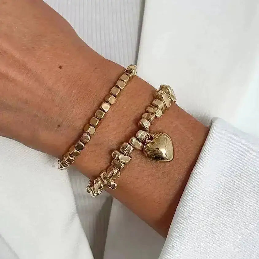 2Pcs/Set Creative Irregular Acrylic Beaded Bracelet Women Minimalist Heart Pendant Charm Bracelet 2026 Fashion Jewelry