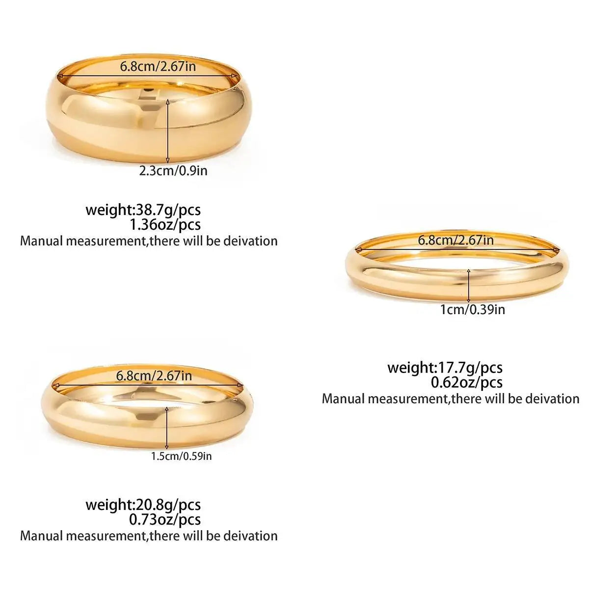 Women's Minimalist Glossy Big round Punk Bangle Bracelet Geometry Metal Stackable Wide Party Jewelry Accessory