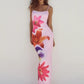 Floreal Print Long Dress For Women Gown Summer New Spaghetti Strap Sleeveless Backless Bodycon Sexy Midi Dress Elegant